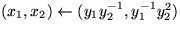 $(x_1,x_2) \leftarrow (y_1 y_2^{-1} , y_1^{-1} y_2^2)$