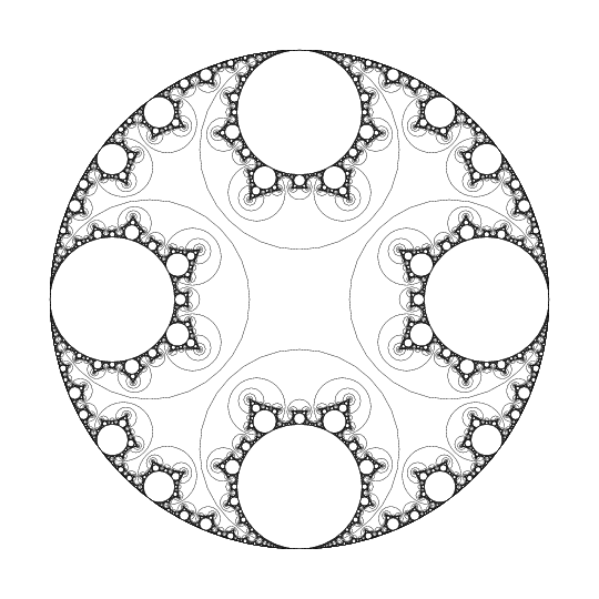 Horocycle orbit for a Kleinian group.  This image reminds me of threading die.  (Produced with lim.)