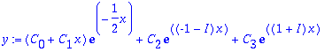 y := (C[0]+C[1]*x)*exp(-1/2*x)+C[2]*exp((-1-I)*x)+C...